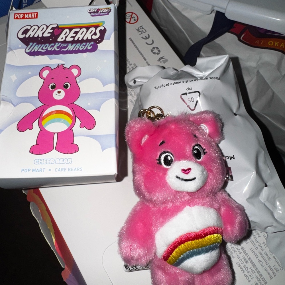 Pop Mart Care Bears Cheer Bear Plush Keychain - Pink with Rainbow SECRET
